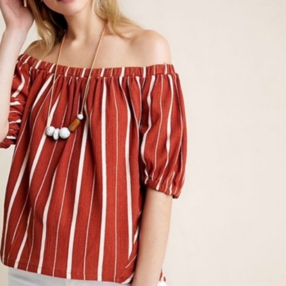 Anthropologie Puff Sleeved Off The Shoulder Top